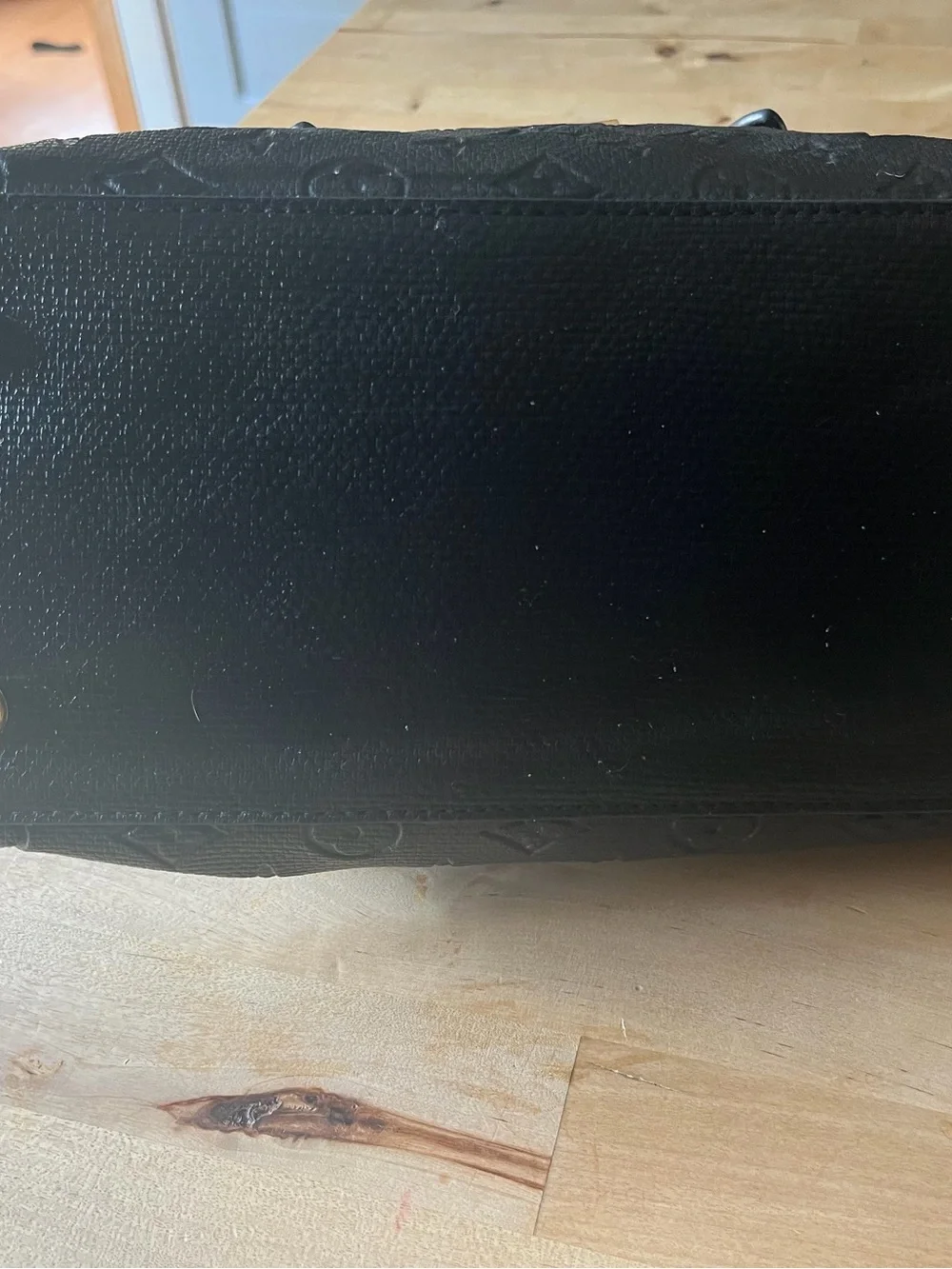 Black Embossed Monogram Tote Bag with Gold Hardware